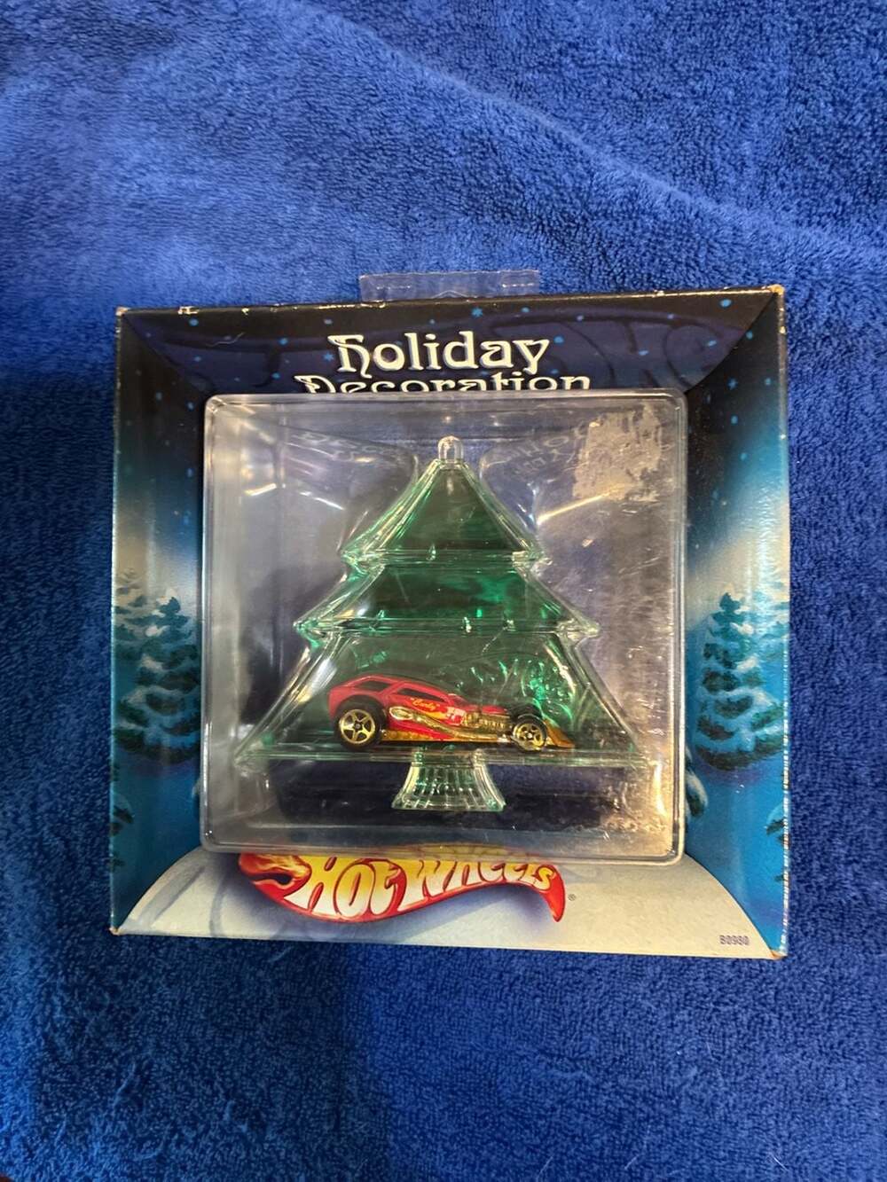 2002 Hot Wheels Holiday Decoration Christmas Tree Ornament with Hot Rod Car